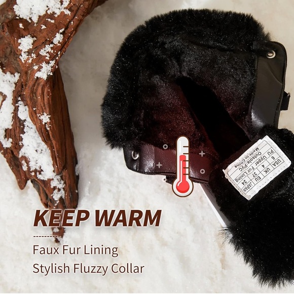 Warm Fur Lined Mid-Calf Boots Waterproof Winter Snow Boots Non-slip - Black - Picture 2 of 6